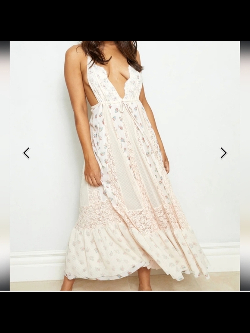 We Are Hah Sleeveless Cream Floral Lace-Trim Maxi Dress - Picture 4 of 4